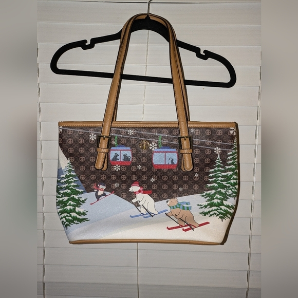 Giani Bernini Holiday Tote Purse Bears Sling GUC - Picture 1 of 16